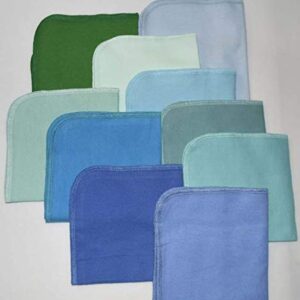 1 Ply 12x12 Inches Set of 10 Solid Flannel Paperless Towels Blues and Greens