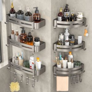 gadzhi corner shower caddy shower organizer corner shower shelf with upgraded enhanced bar no drilling adhesive stainless steel shower rack for bathroom organizer (triangle pack 3 - silver grey)