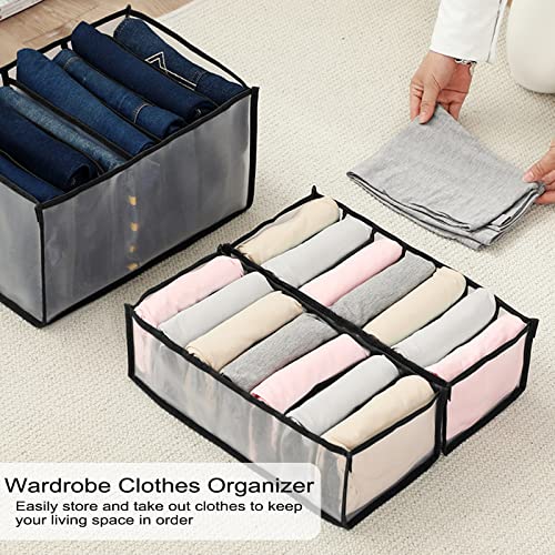 Evankin 2PCS Wardrobe Clothes Organizer - 7-Grid Drawer & Closet Storage Organizer - Nylon Mesh Organizer - Large Size for Jeans, Pants, Skirts (Grey) 2 pack