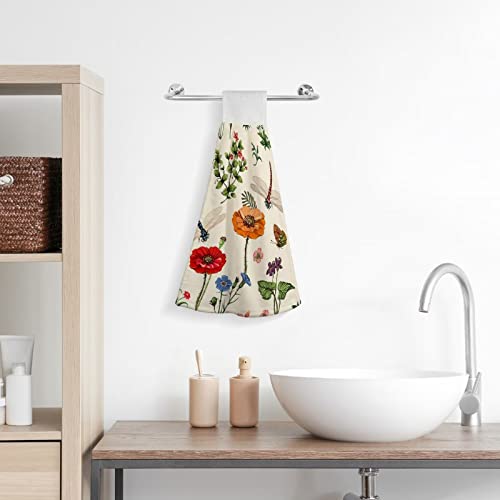 Hotbar Kitchen Towels with Hanging Loop Closure, 18.9"x12.6" Absorbent Soft Hanging Kitchen Towels, Thick Dish Cloth Decorative Hand Towels for Bathroom Kitchen(Flower1,2 Pcs)