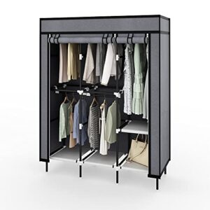 vizun portable clothes closet, wardrobe storage closet organizer with 5 hanging rack, easy to assemble (gray)