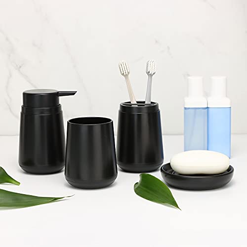 IMAVO Bathroom Accessories Set,Soap Lotion Dispenser,Soap Dish,Toothbrush Holder,Toothbrush Cup Tumbler,Gift Set Bathroom Accessories Sets Complete,4 Piece Black