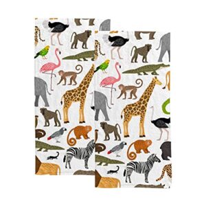 hand towel 2 pack african animal birds giraffe monkey tropical fingertip towel face towel kitchen tea bar dish cloths absorbent dry shower towel