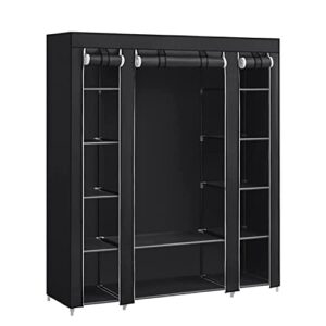 songmics closet wardrobe, portable closet for bedroom, clothes rail with non-woven fabric cover, clothes storage organizer, 59 x 17.7 x 69 inches, 12 compartments, black ulsf03h