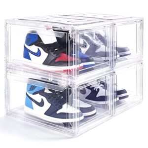 tabinbox clear plastic shoe boxes, stackable shoe cases, clear sneaker storage organizer(4 pack)
