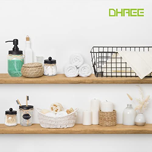 DHAEE Mason Jar Bathroom Accessories Set(6PCS) - Soap Dish,Apothecary Jar Canisters,Toothbrush Holder,Lotion Soap Dispenser,Metal Wire Storage Organizer Basket,Home,Farmhouse,Rustic Decor（Black）