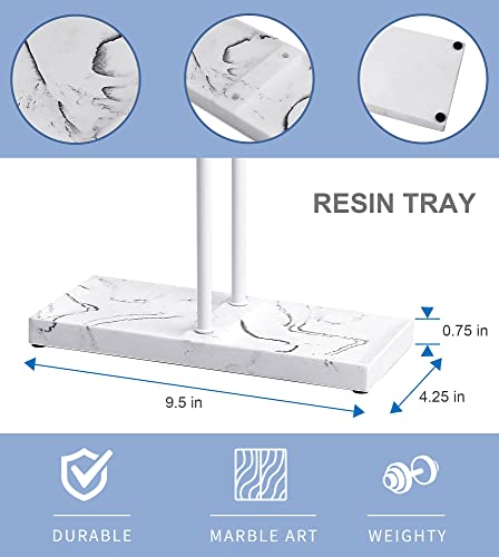 LKKL Hand Towel Holder - Countertop Towel Stand Free Standing - Bathroom Hand Towel Rack Stand Countertop Hand Towel Holder Double T Drying Rack with Soap Tray Resin Base(White)