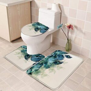 Fantasy Staring Bath Rugs Set 3 Piece, Peacock Feather Washable Memory Foam Non-Slip Contour Mat Toilet Lid Cover Bath Mat Sets for Bathroom Decor,