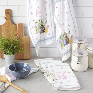 Beisseid Easter Day Kitchen Towels Bunny Eggs Butterfly Flowers Dish Cloth Fingertip Bath Towels Cloth Blue Stripes Hand Drying Soft Cotton Tea Towel Set, 18x28in 2PCS