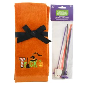 Decorative Halloween Fingertip Hand Towels: Cute Trick or Treat Halween Designs, Orange 18" x 11" Inch, Set of 2