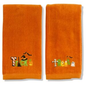 decorative halloween fingertip hand towels: cute trick or treat halween designs, orange 18" x 11" inch, set of 2