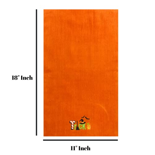 Decorative Halloween Fingertip Hand Towels: Cute Trick or Treat Halween Designs, Orange 18" x 11" Inch, Set of 2