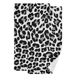 qilmy black and white leopard hand towels ultra soft absorbent fingertip bath towels breathable & comfort hand towels for bathroom hotel, gym and spa 28 x 14 inch (2pcs)