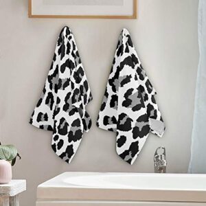 Qilmy Black and White Leopard Hand Towels Ultra Soft Absorbent Fingertip Bath Towels Breathable & Comfort Hand Towels for Bathroom Hotel, Gym and Spa 28 X 14 Inch (2PCS)