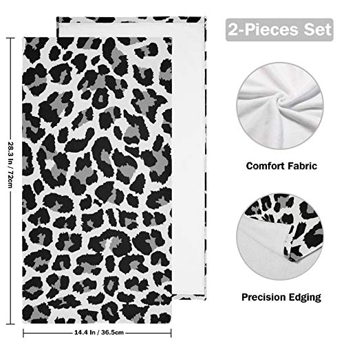 Qilmy Black and White Leopard Hand Towels Ultra Soft Absorbent Fingertip Bath Towels Breathable & Comfort Hand Towels for Bathroom Hotel, Gym and Spa 28 X 14 Inch (2PCS)