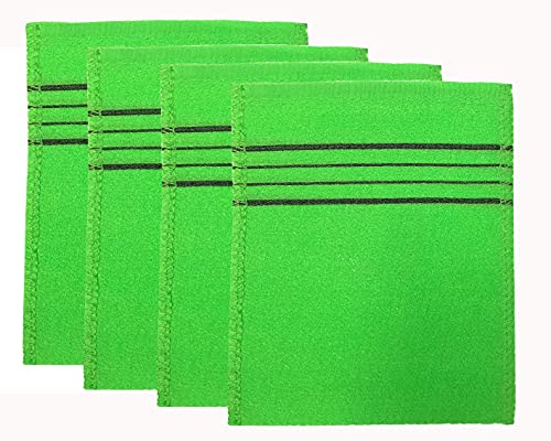 Genuine Korean Exfoliating Bath Washcloths Scrub Glove for Body / Premium Rayon Korean Skin Italy Towels Mitt (4pcs - Green)