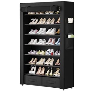 oyrel shoe rack storage cabinet 32 pairs organizer shelf tall zapateras for shoes large free standing racks vertical black holder stand with cover two boxes closet, 8tier long