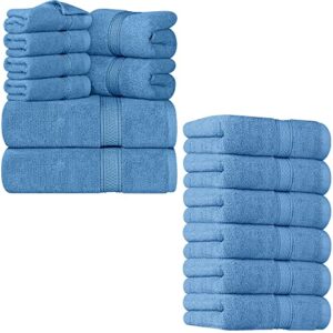 utopia towels bundle pack of 14-2 bath towels, 4 washcloths, 8 hand towels- 600 gsm ring spu cotton- ultra soft and highly absorbent- versatile- perfect for home, hotel, spa, restaurants (electric b