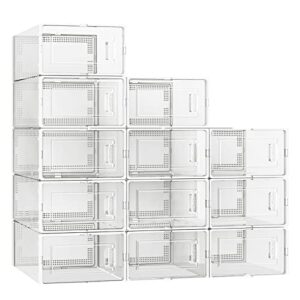 fixwal 12pcs shoe storage boxes clear shoe boxes stackable with lids, space saving shoe holder sneaker display case, shoe container boxes for closet bedroom bathroom