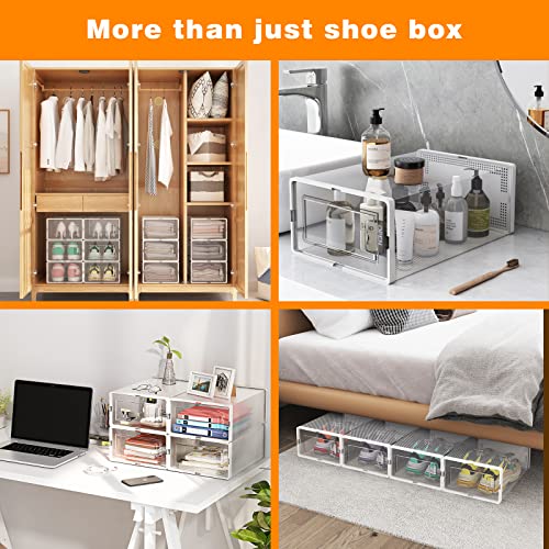 Fixwal 12pcs Shoe Storage Boxes Clear Shoe Boxes Stackable with Lids, Space Saving Shoe Holder Sneaker Display Case, Shoe Container Boxes for Closet Bedroom Bathroom