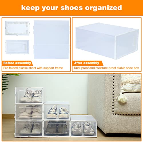 Fixwal 12pcs Shoe Storage Boxes Clear Shoe Boxes Stackable with Lids, Space Saving Shoe Holder Sneaker Display Case, Shoe Container Boxes for Closet Bedroom Bathroom