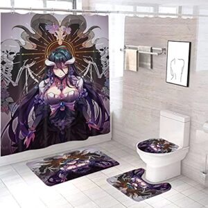 daweitianlong 4 piece anime shower curtain set with non-slip rug, thickened toilet lid cover and bath mat,waterproof anime shower curtain sets for bathroom with12 hooks 71x71 inch, 10