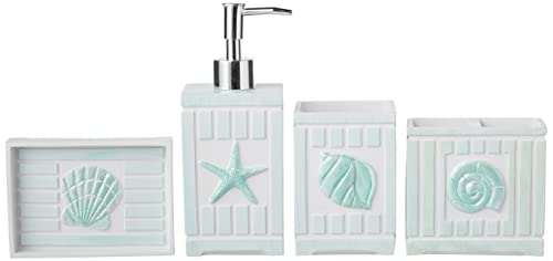 Sweet Home Collection Bathroom Accessories Sets Unique Collections Modern Classic Contemporary Decorative Beautiful Designs Bath Shower Tub Décor, 4 Piece Set, Beach Shells