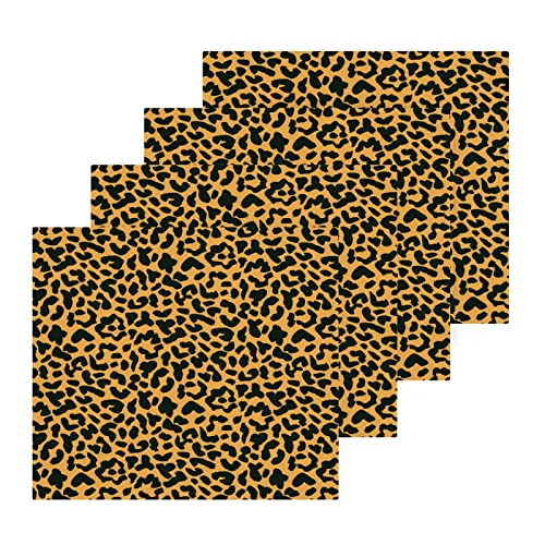 Animal Leopard Print Towels Cotton Washcloths Set,Soft Highly Absorbent Face Cloths,Fingertip Towels for Bath Fitness, Sports,Yoga,12'' x 12'' (4 Pack)