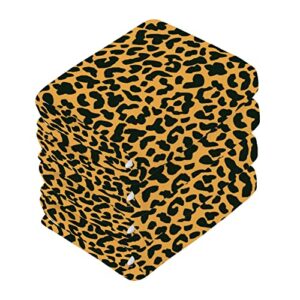 Animal Leopard Print Towels Cotton Washcloths Set,Soft Highly Absorbent Face Cloths,Fingertip Towels for Bath Fitness, Sports,Yoga,12'' x 12'' (4 Pack)