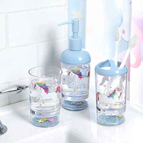 Unicorn Rainbow 3pc Set Lotion Pump/Toothbrush Holder/Tumbler Bath Accessory Set Blue Novelty Plastic