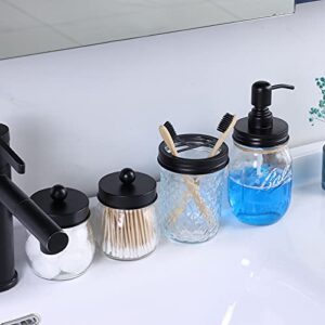 IMAVO Mason Jar Bathroom Accessories Set,4 Pcs Gift Set - Liquid Hand Soap Dispenser, Toothbrush Holder, 2 Cotton Ball Jar, Farmhouse Decor Bathroom Set(Black)