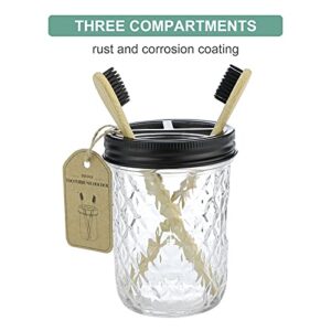 IMAVO Mason Jar Bathroom Accessories Set,4 Pcs Gift Set - Liquid Hand Soap Dispenser, Toothbrush Holder, 2 Cotton Ball Jar, Farmhouse Decor Bathroom Set(Black)