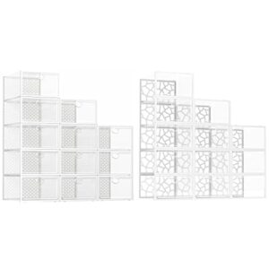 pinkpum 12 pack shoe storage boxes, clear stackable shoe containers for closet, foldable sneaker storage fit for size 11