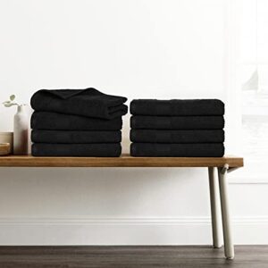 Ample Decor Hand Towel 18 X 28 Inch Pack of 8 600 GSM 100% Cotton, Oeko Tex Certified Soft Absorbent Thick Durable Premium Quality, for Hotel, Bathroom, Spa, Daily Use, Gym - Machine Washable - Black