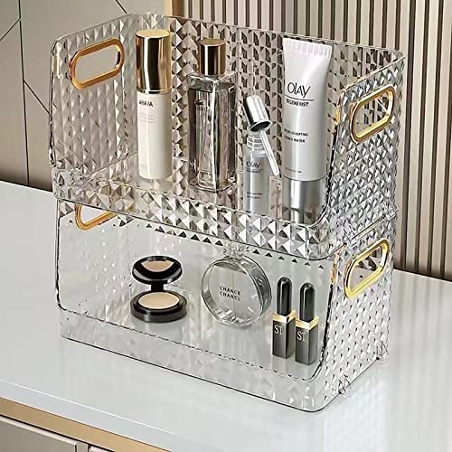 Makeup Organizer 2 pack,12.6-Inches long,6-inches Tall,Stackable Bathroom Organizer,Skin Care Organizer,Waterproof and Dustproof Makeup Holder,Ideal for Vanity,Bathroom and Kitchen…