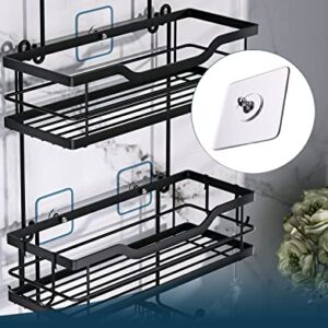 Consumest Shower Caddy over Head Hanging Shower Caddy with Soap Holder, Rustproof & Waterproof Shower Shelf with 4 Movable Hooks, No Drilling Black Shower Rack for Bathroom, Shower Room