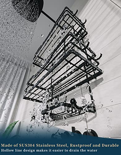 Consumest Shower Caddy over Head Hanging Shower Caddy with Soap Holder, Rustproof & Waterproof Shower Shelf with 4 Movable Hooks, No Drilling Black Shower Rack for Bathroom, Shower Room