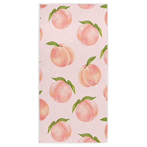 Naanle Sweet Pink Peach with Leaves Soft Absorbent Large Home Hand Towel, 16" x 30" Guest Towel Decor for Kitchen, Bathroom, Hotel, Gym and Spa