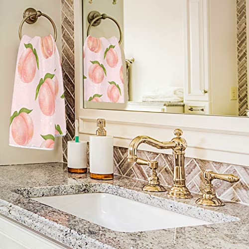 Naanle Sweet Pink Peach with Leaves Soft Absorbent Large Home Hand Towel, 16" x 30" Guest Towel Decor for Kitchen, Bathroom, Hotel, Gym and Spa