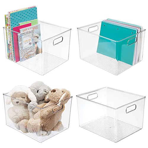 mDesign Plastic Storage Organizer Container Bin, Household Organization for Cabinet, Counter, Drawer, Cubby, and Cupboard, Holds Clothing, Linens, Toys, and Essentials, Ligne Collection, 4 Pack, Clear