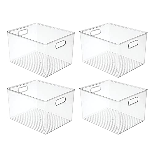 mDesign Plastic Storage Organizer Container Bin, Household Organization for Cabinet, Counter, Drawer, Cubby, and Cupboard, Holds Clothing, Linens, Toys, and Essentials, Ligne Collection, 4 Pack, Clear