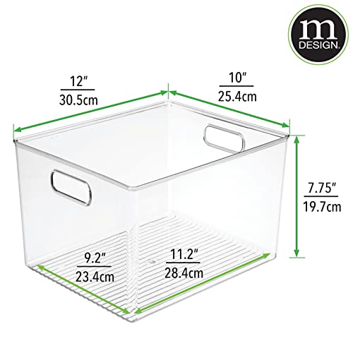 mDesign Plastic Storage Organizer Container Bin, Household Organization for Cabinet, Counter, Drawer, Cubby, and Cupboard, Holds Clothing, Linens, Toys, and Essentials, Ligne Collection, 4 Pack, Clear