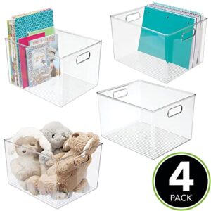 mDesign Plastic Storage Organizer Container Bin, Household Organization for Cabinet, Counter, Drawer, Cubby, and Cupboard, Holds Clothing, Linens, Toys, and Essentials, Ligne Collection, 4 Pack, Clear