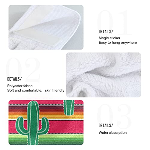 visesunny Hanging Tie Towels 2 Pack Kitchen Hand Towels Dishcloths Sets with Loop Green Cactus Mexican Blanket Stripe Soft Cotton Absorbent Hand Towels for Bathroom Restaurant Hotel BBQ Machine Washab