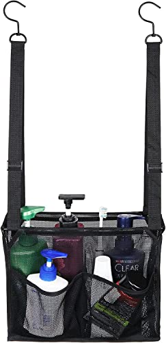 GGMOVE Hanging Mesh Shower Caddy College with Hooks, Bath Baskets Organizer Storage with 4 Pockets for College Dorm Rooms, Gym, Swimming and Travel (Black)