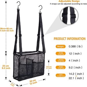 GGMOVE Hanging Mesh Shower Caddy College with Hooks, Bath Baskets Organizer Storage with 4 Pockets for College Dorm Rooms, Gym, Swimming and Travel (Black)