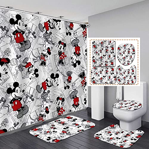 PLMZUOK 4Pcs Shower Curtain Set with Non-Slip Rugs, Toilet Lid Cover and Bath Mat, Waterproof Polyester Fabric Bathroom Curtain with 12 Hooks, 72 x 72inch1