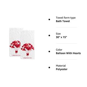 Valentines Day Balloon with Hearts Hand Towels 2 Pack for Bathroom, Kitchen Towels Absorbent Fingertip Towel Multipurpose Bath Towel Guest for Spa Gym Bar 30 x 15 inch