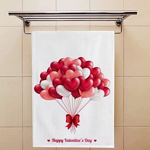 Valentines Day Balloon with Hearts Hand Towels 2 Pack for Bathroom, Kitchen Towels Absorbent Fingertip Towel Multipurpose Bath Towel Guest for Spa Gym Bar 30 x 15 inch