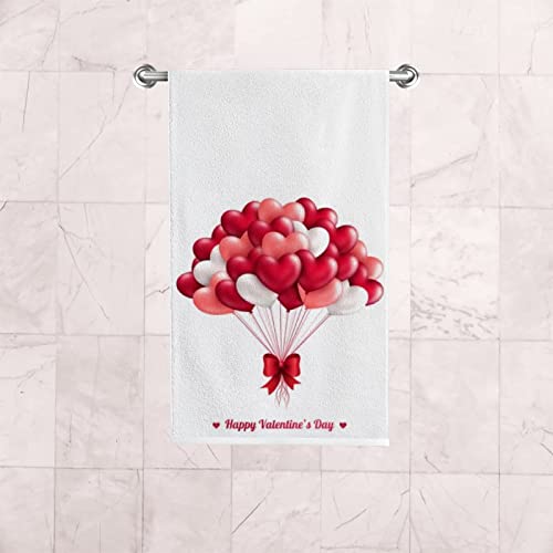 Valentines Day Balloon with Hearts Hand Towels 2 Pack for Bathroom, Kitchen Towels Absorbent Fingertip Towel Multipurpose Bath Towel Guest for Spa Gym Bar 30 x 15 inch